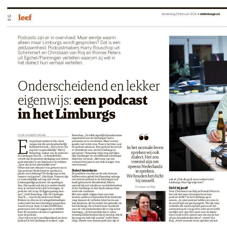 Artikel in De Limburger ter gelegenheid van de première van 't Segieters volksleed.
